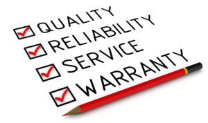 text written: quality, reliability, service, warranty