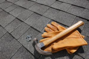 closeup image of roof and roofing tools